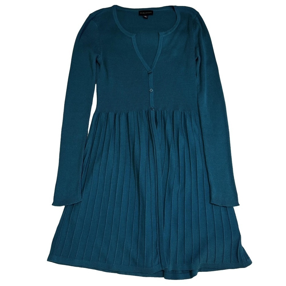 DIALOGUE Teal Cardigan Sweater Top Size XS Fit and Flare Long Sleeve 3 Buttons - Picture 11 of 12